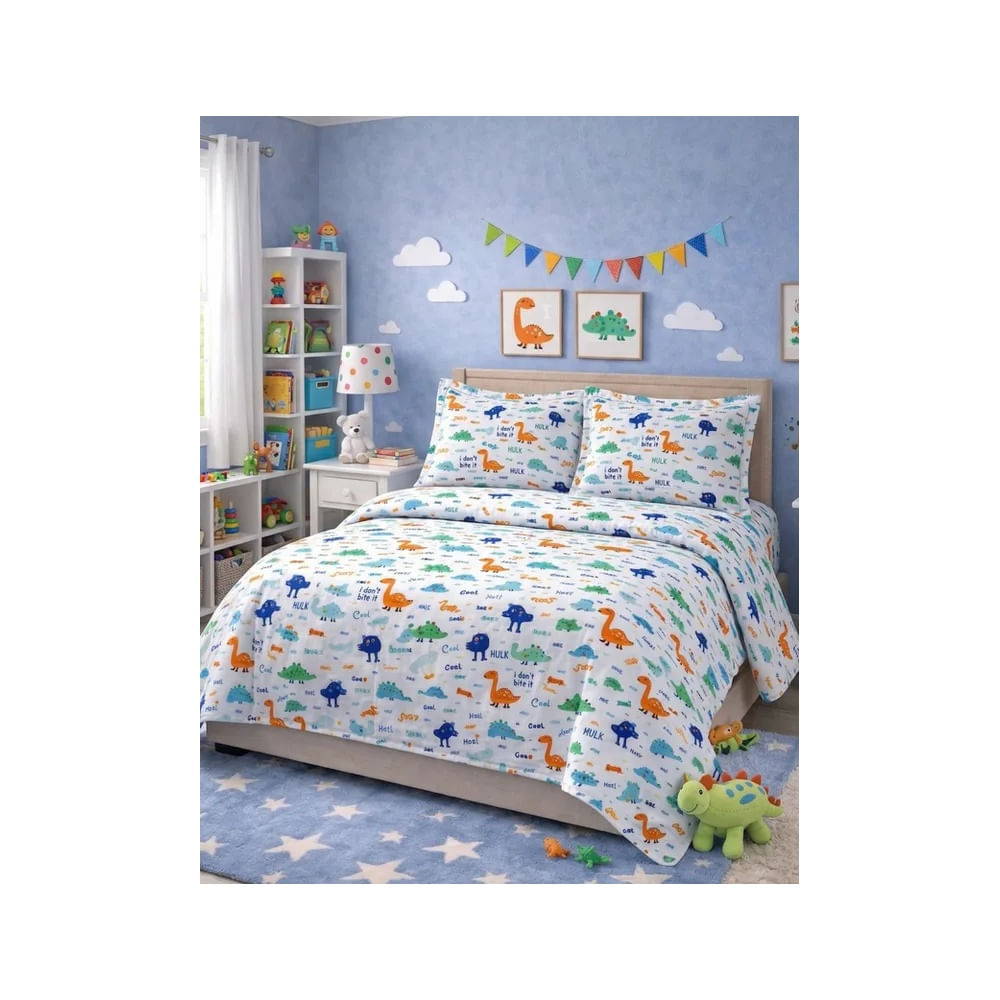 Funda de Plumón Kids Dino Aventura Algodón Pima 1 Plz - Fabitex