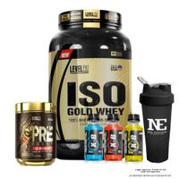 COMBO LEVEL PRO - ISO GOLD WHEY 2.43 LIBRAS VAINILLA CREAM + PRE BOOST 352 GR. GREEN APPLE + SHAKER