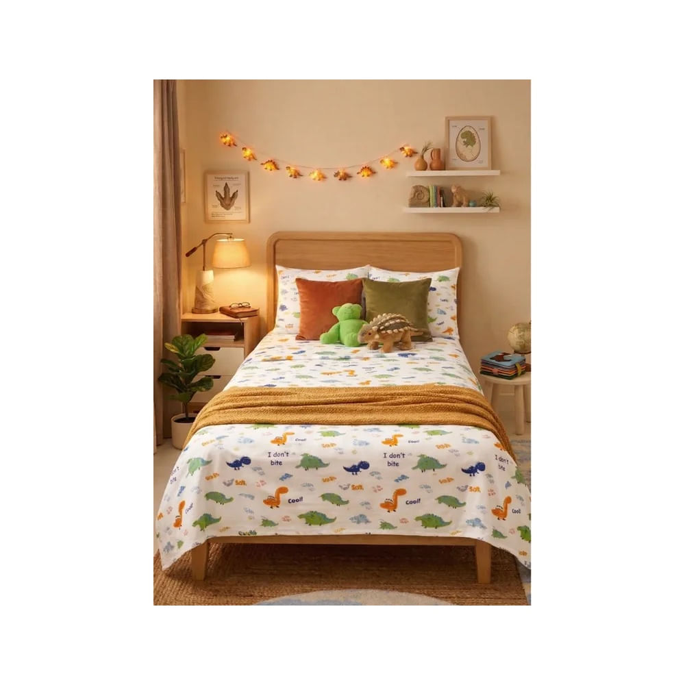 Juego de Sábanas Kids Dino Aventura Algodón Pima 200 Hilos - Fabitex