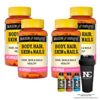 COMBO VITAMINAS MASON NATURAL - 4 MULTIVITAMÍNICO PARA CABELLO, PIEL Y UÑAS (60 CAP) + SHAKER