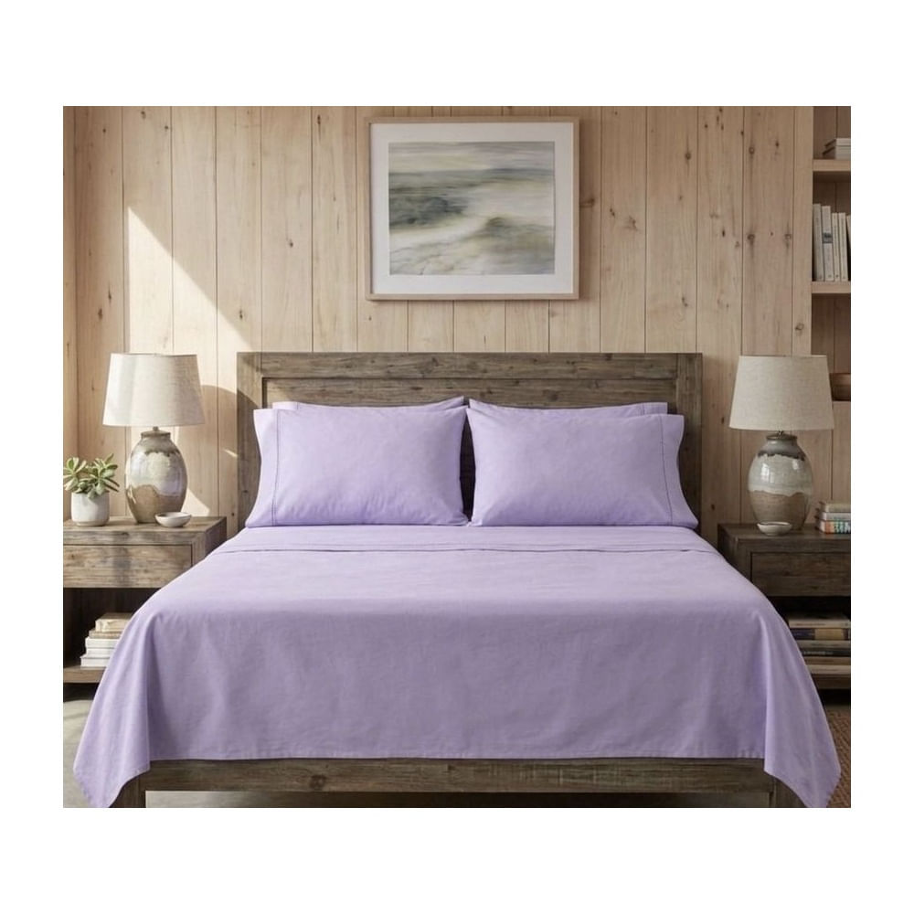 Juego de Sábanas Color Lila 200 Hilos Algodón Pima 1 Plz - Fabitex