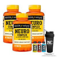 COMBO VITAMINAS MASON NATURAL - 3 NEURO COMPLEX CON ÁCIDO ALFA LIPOICO (60 TAB) + SHAKER