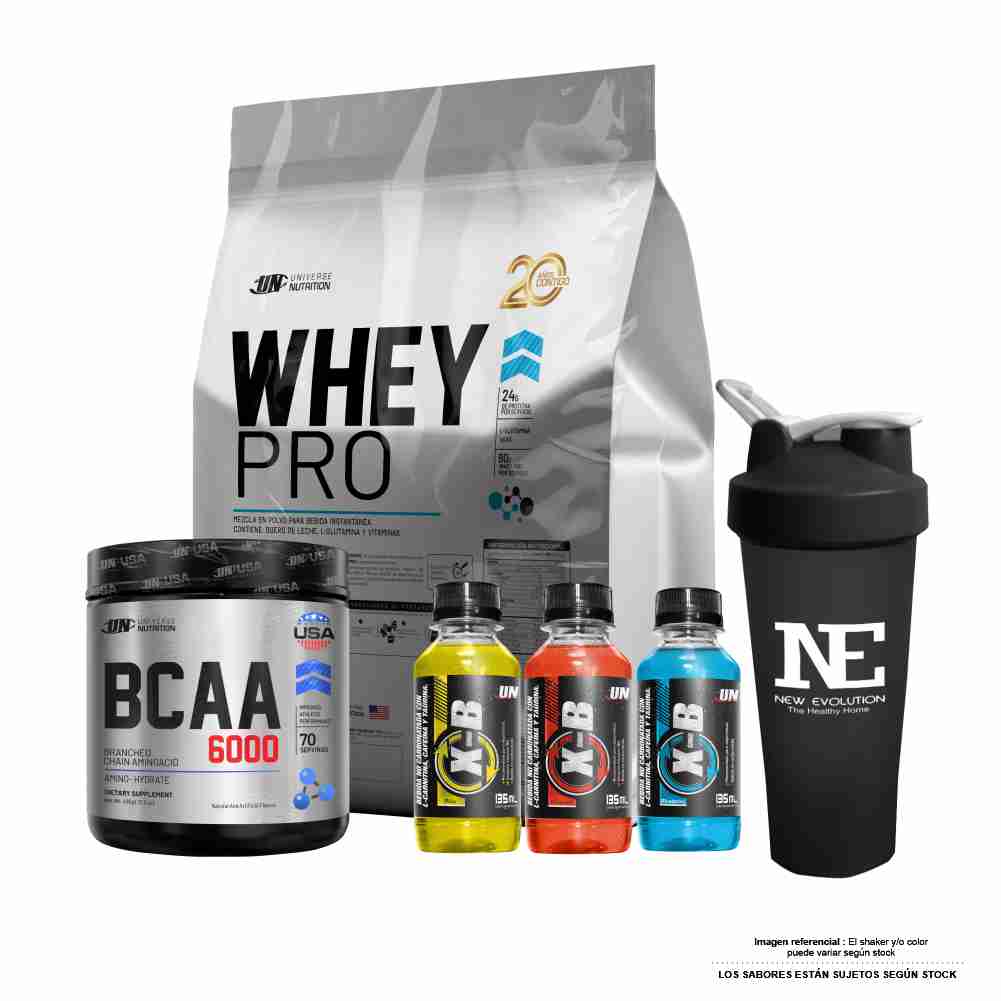 COMBO UNIVERSE NUTRITION - WHEY PRO 3 KG. CHOCOLATE + BCAA 6000 490 GR. CITRUS PUNCH + SHAKER