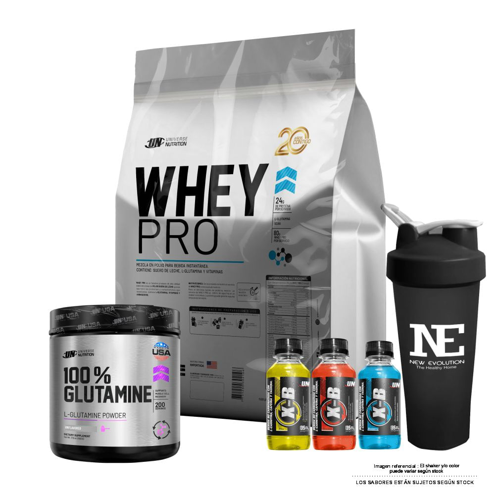 COMBO UNIVERSE NUTRITION - WHEY PRO 5 KG. COOKIE + 100% GLUTAMINE 500 GR. + SHAKER