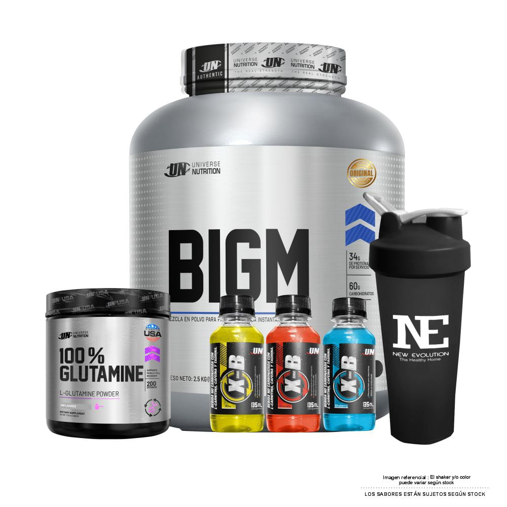COMBO UNIVERSE NUTRITION - BIGM 2.5 KG. COOKIE + 100% GLUTAMINE 500 GR. + SHAKER