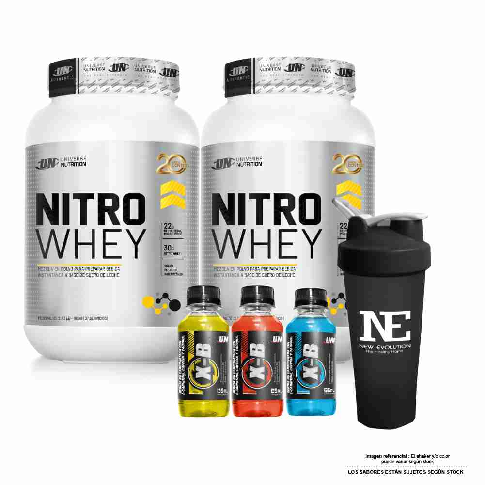 COMBO UNIVERSE NUTRITION - 2 NITRO WHEY 1.100 KG. CHOCOLATE + SHAKER