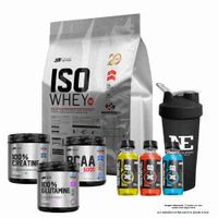 COMBO UN - ISO WHEY 90 5 KG. COOKIE + CREATINE 500G+ BCAA 490G FRUIT PUNCH + GLUTAMINE 500G + SHAKER