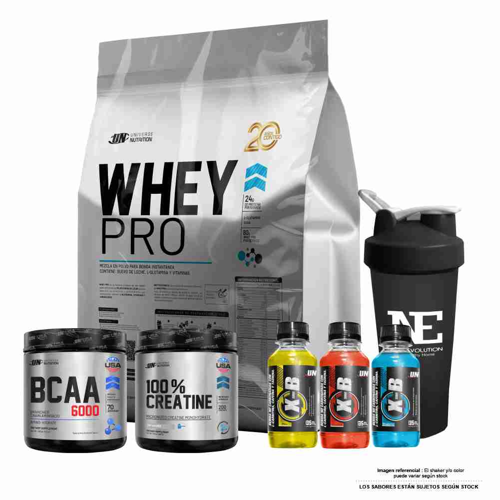 COMBO UNIVERSE NUTRITION - WHEY PRO 3 KG. VAINILLA+ CREATINE 500GR + BCAA 490GR CITRUS PUNCH +SHAKER