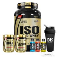 COMBO LEVEL PRO- ISO GOLD WHEY 2.43 LIBRAS VAINILLA+ BCAA 540GR FRUIT PUNCH+ GLUTAMINE 500GR+SHAKER
