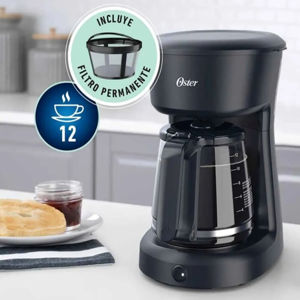 Cafetera OSTER 12 tazas con filtro permanente BVSTDCS12B Negro
