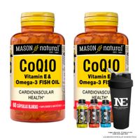 COMBO VITAMINAS MASON NATURAL - 2 CoQ10 (VITAMINA E & OMEGA 3 FISH OIL) (60 SOFTG) + SHAKER