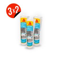 3x2  Sellador de Silicona con fungicida para baños y cocinas-SikaSeal -133 Transparente