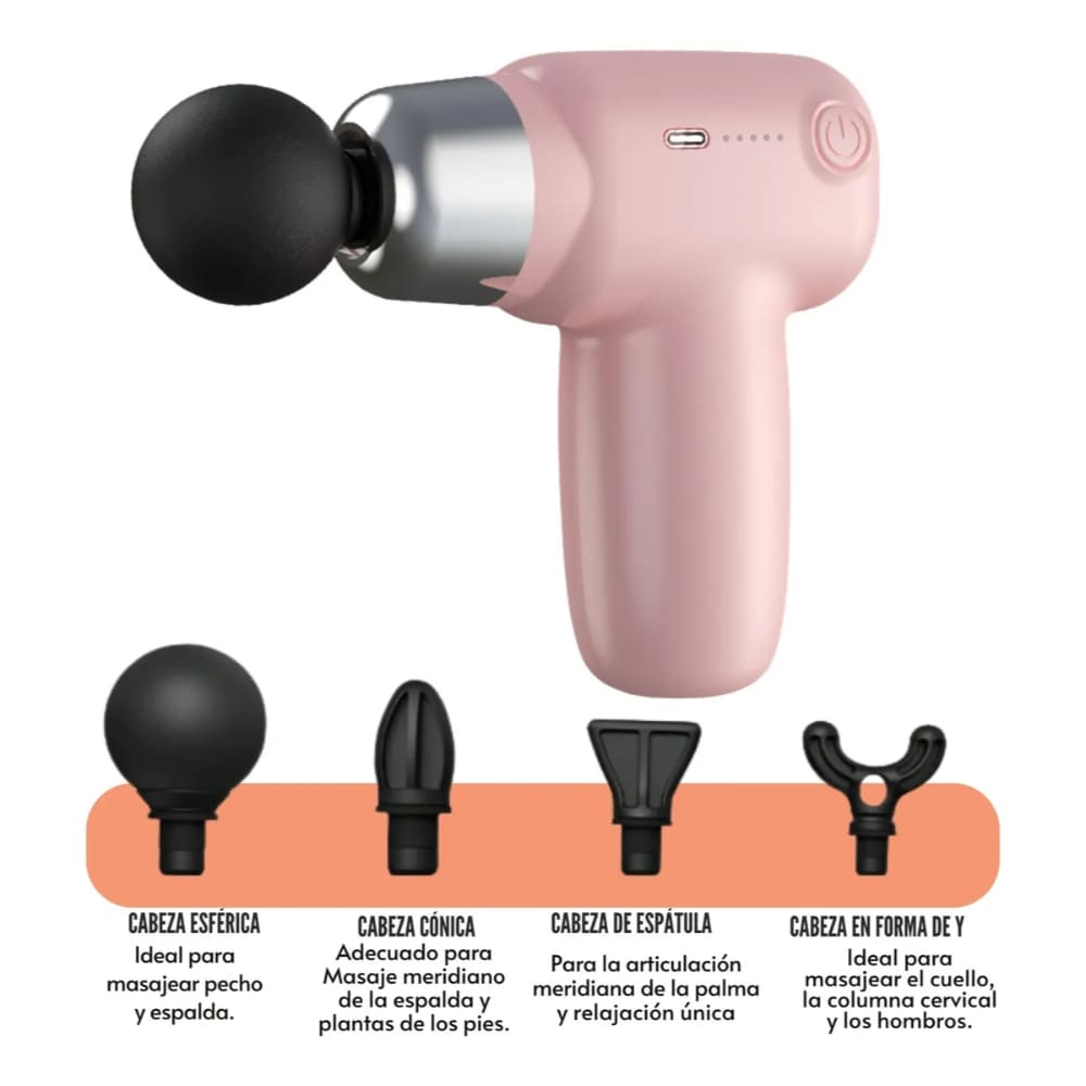 Masajeador Muscular Profesional Portátil Inalámbrico Recargable 4 Cabezales Terapia Profunda