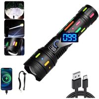 Linterna Táctica 60W 6000 Lúmenes Alcance 3000 Metros Recargable USB C con Zoom