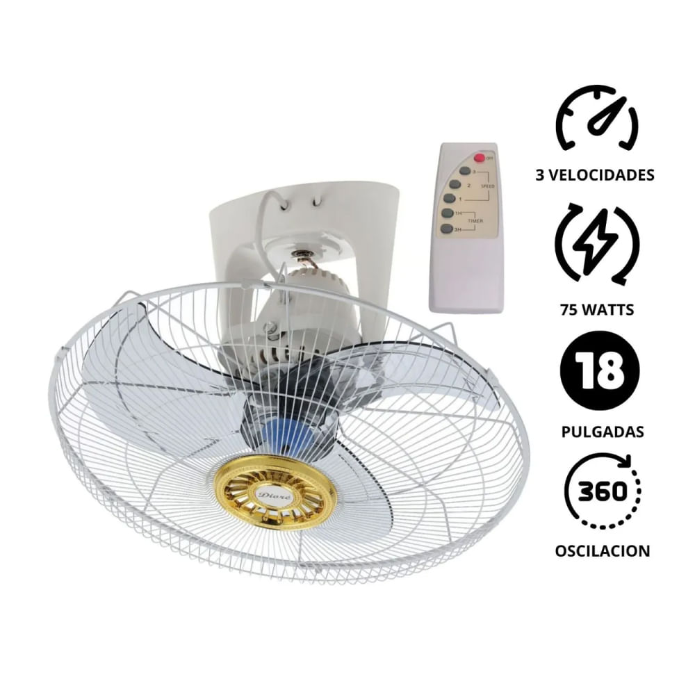 Ventilador techo Diore MWF 1881 de 18 Pul. Control Remoto Timer