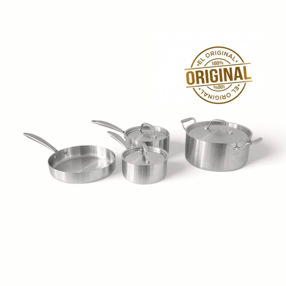 Batería de Sartenes y Ollas de Acero Inoxidable 18 10 7 piezas Steel Cooker