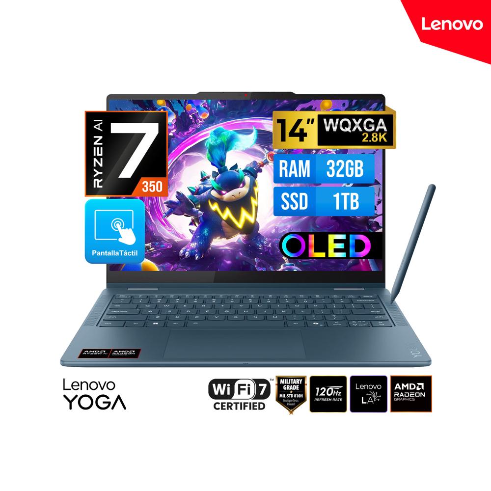 LAPTOP LENOVO YOGA 7 2 EN 1 RYZEN AI 7 350 32GB 1TB  14  OLED TOUCH FreeDOS