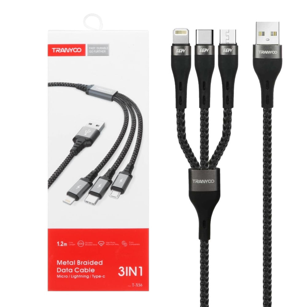 Cable 3 En 1 Carga Rápida Ultra Resistente Celular Tablet