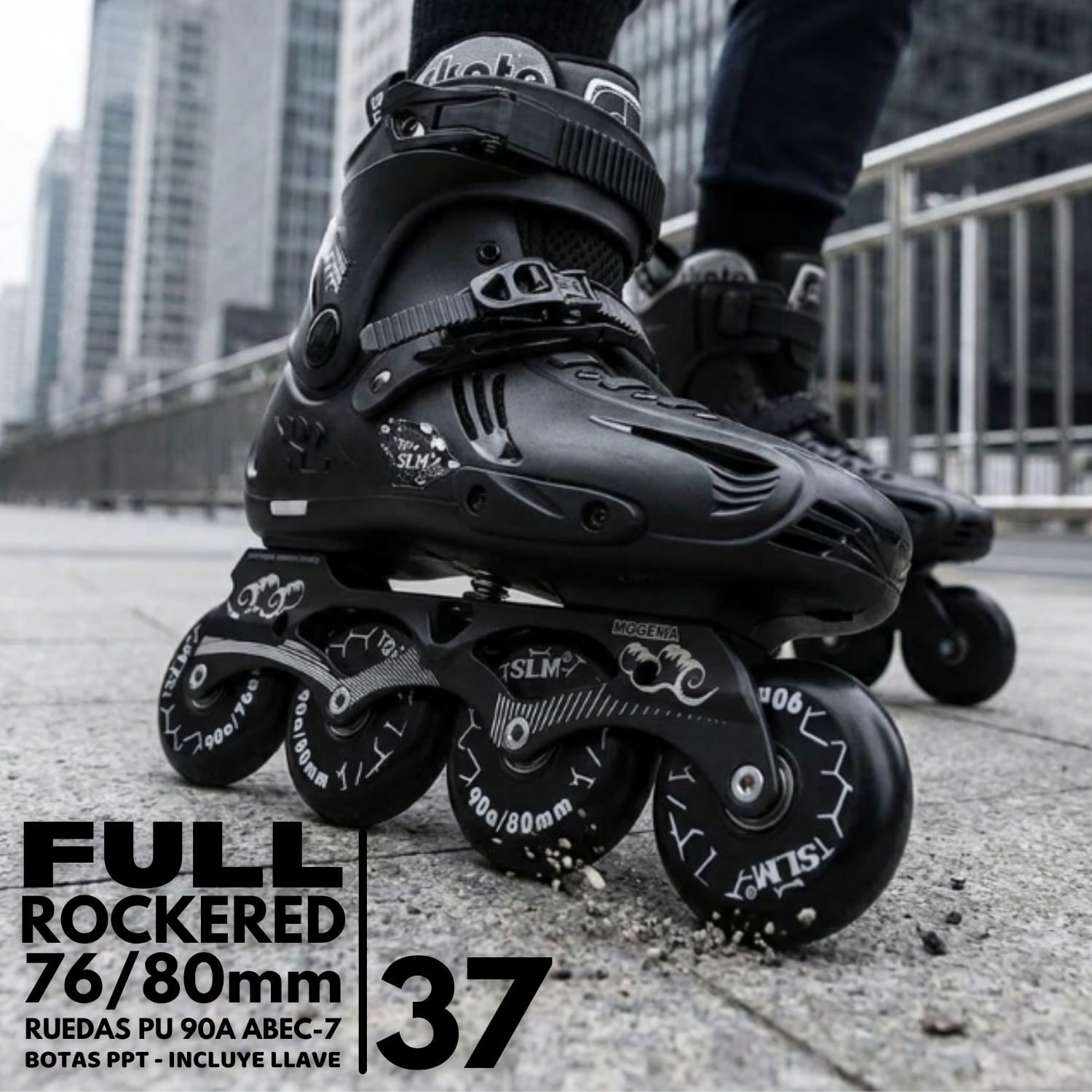 Patines Freestyle SLM Talla 37 - Full Rockered 76-80 mm - 90A - ABEC-7 - Frame Aluminio Mogema