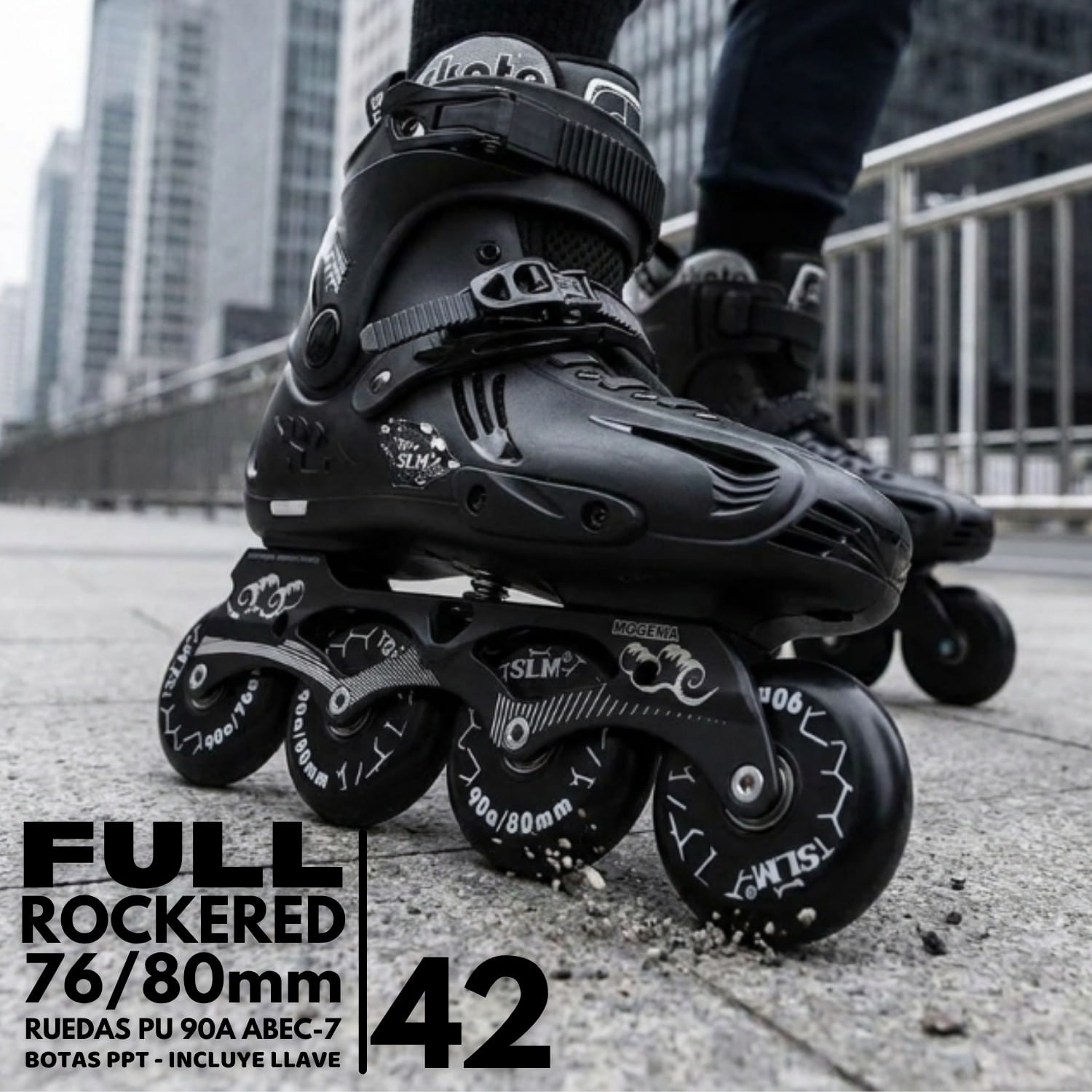 Patines Freestyle SLM Talla 42 - Full Rockered 76-80 mm - 90A - ABEC-7 - Frame Aluminio Mogema