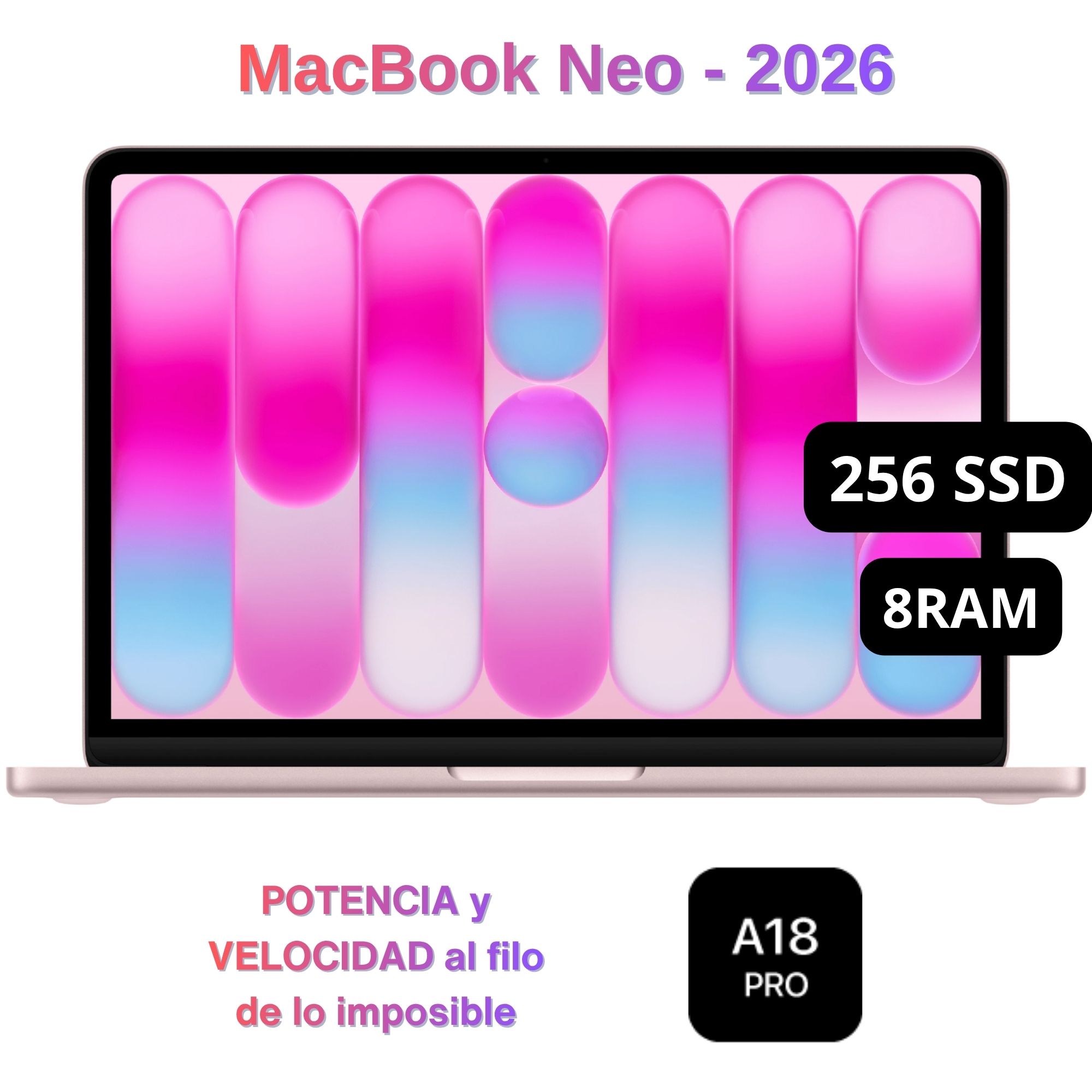 Apple Macbook Neo 2026 de 13'' Chip A18 Pro 8GB RAM 256GB SSD Teclado Inglés - Blush