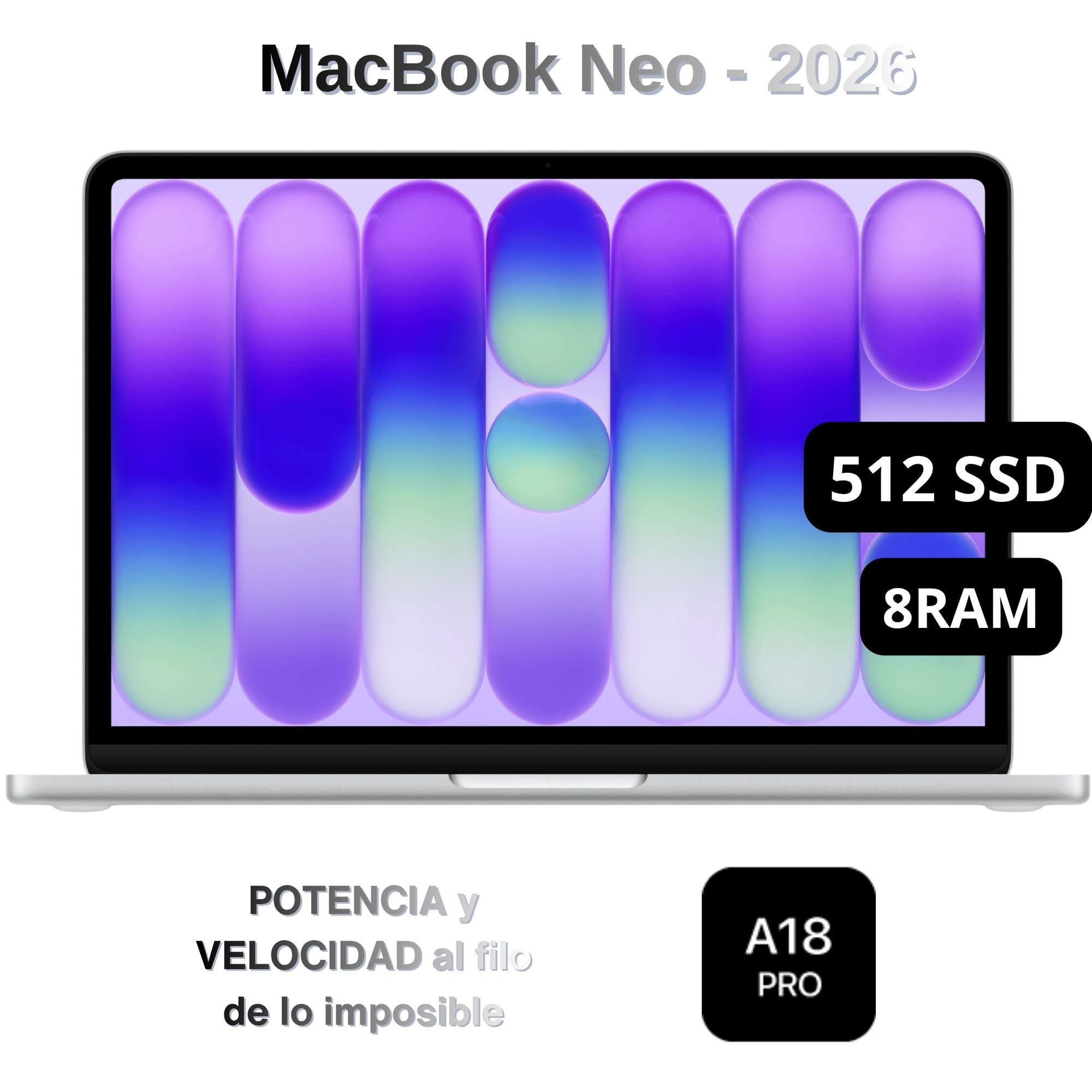 Apple Macbook Neo 2026 de 13'' Chip A18 Pro 8GB RAM 512GB SSD Teclado Inglés - Silver