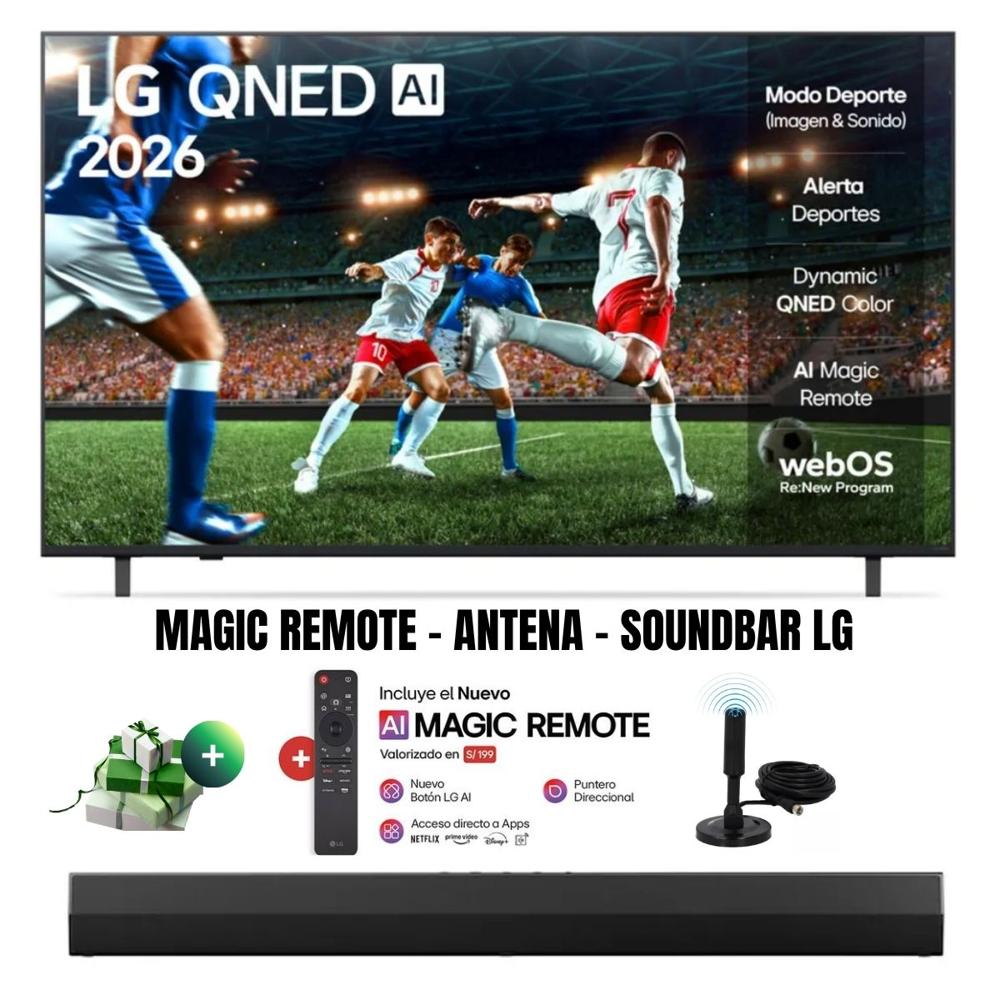 Televisor Smart TV LG 65'' QNED UHD 4K ThinQ AI 65QNED73ASA 2025 - Magic - Ant - Soundbar LG
