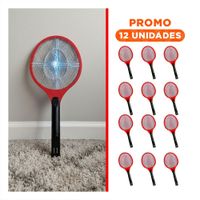 Pack12 Raqueta Electrica Rojo Mango Negro para Casa y Uso Practico en Hogar Y+Regalo Sticker