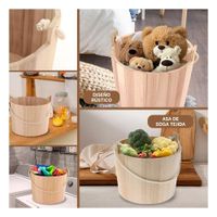 Cubo de Madera con Agarradera de Cuerda 24x20cm de Estilo Nordico