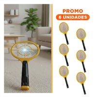 Pack6 Raqueta Electrica Anaranjado Mango Negro para Hogar y Eliminacion de Mosquitos