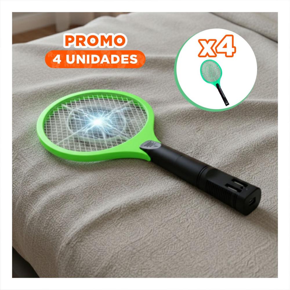 Pack4 Paleta Mosquitera Verde con Mango Negro y Eliminacion de Mosquitos Y+Papel Regalo