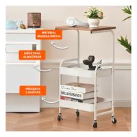 Pack6 Estacion Carrito con Mesa 3 Niveles Forma Moderna con Ruedas Blanco Y+Regalo Sticker