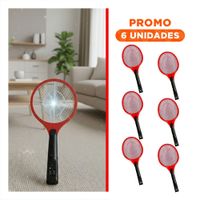 Pack6 Raqueta Electrica Rojo con Mango Negro para Casa y Eliminacion de Mosquitos