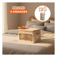 Pack4 Estante 3 Niveles Cerrado con Cajones Beige Asa Naranja para Organizacion