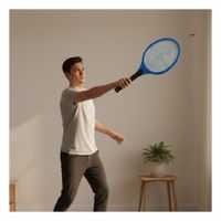 Raqueta Electrica Azul para Casa con Mango Negro y Eliminacion de Mosquitos Y+Papel Regalo