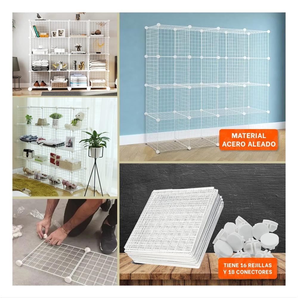 Estructura de Rejillas Modulares 16pzs Color Blanco para Organizacion Interior