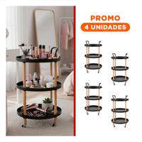 Pack4 Carro 3 Niveles Circular con Asa Negro Para Cocina Sala y Oficina Y+Regalo Sticker