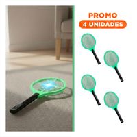 Pack4 Matamoscas Electrico Verde con Mango Negro para Hogar y Control Diario Y+Regalo Sticker