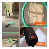Raqueta Mosquitera Verde Mango Negro para Casa y Control de Insectos Voladores