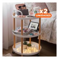 Pack2 Mueble 3 Niveles Circular con Asa Blanco Facil de Limpiar y Mantener Y+Papel Regalo