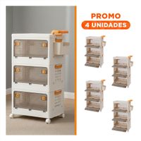 Pack4 Organizador Cerrado Cajones 3 Niveles Beige Asa Naranja para Casa Y+Regalo Sticker