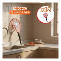 Pack12 Matamoscas Electrico Rojo Mango Negro para Hogar y Uso Practico en Casa Y+Papel Regalo