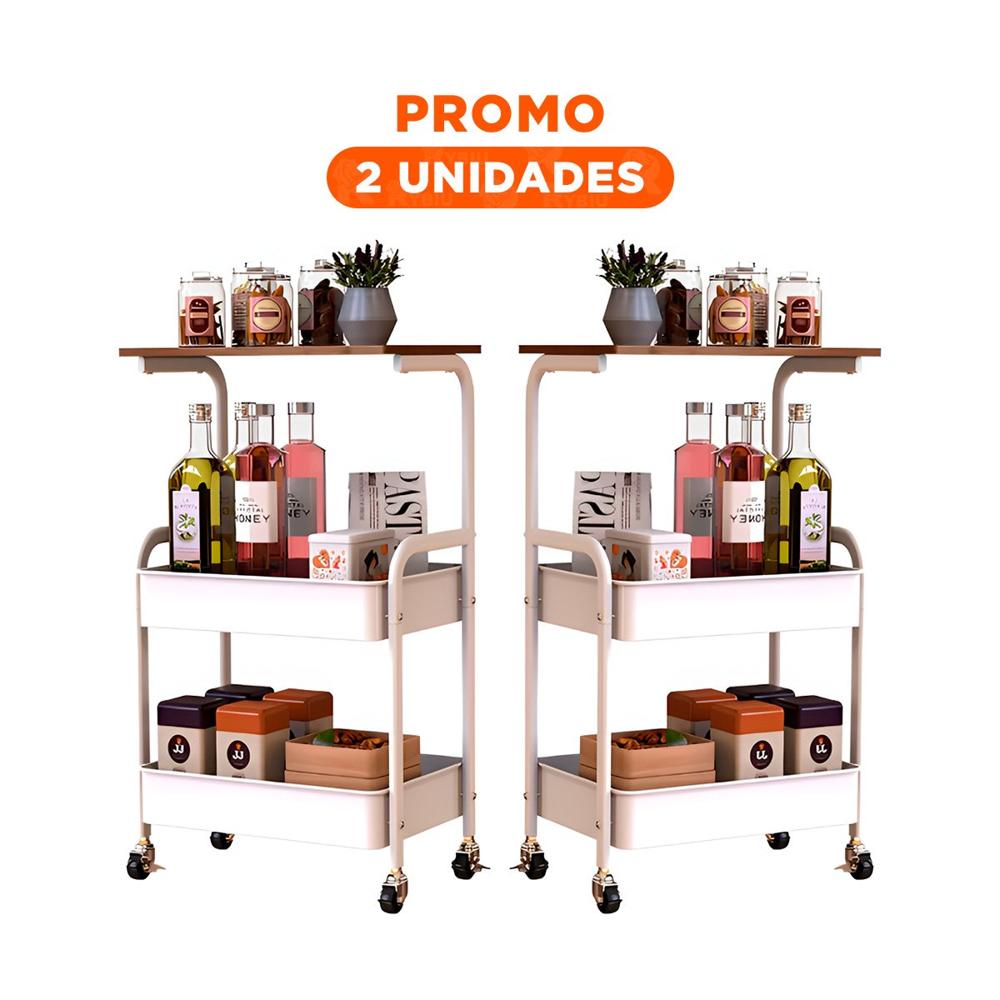 Pack2 Soporte Carrito con Mesa 3 Niveles con Ruedas Diseno Funcional Blanco