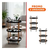 Pack2 Carro 3 Niveles Circular con Asa Negro Practico y Facil de Usar