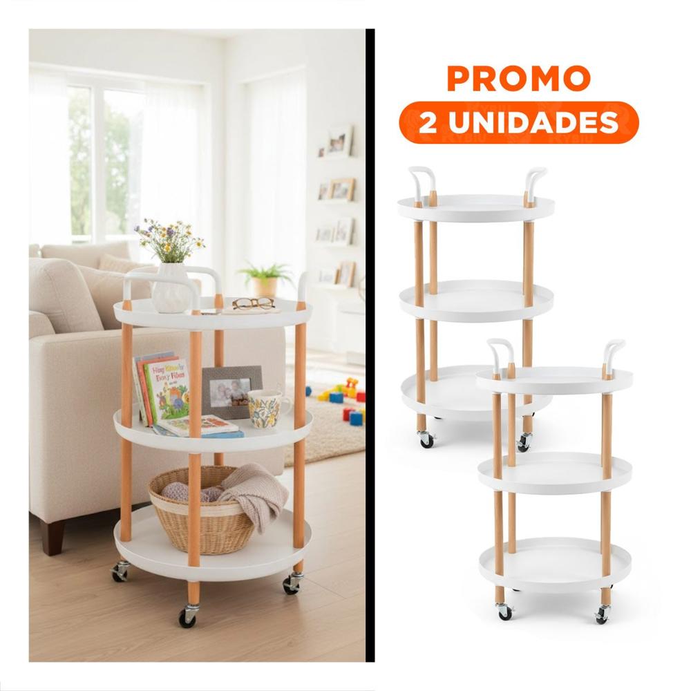 Pack2 Carro 3 Niveles Circular con Asa Blanco Para Cocina Sala y Oficina