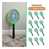 Pack12 Raqueta Electrica Verde Mango Negro para Casa y Uso Practico en Hogar Y+Regalo Sticker