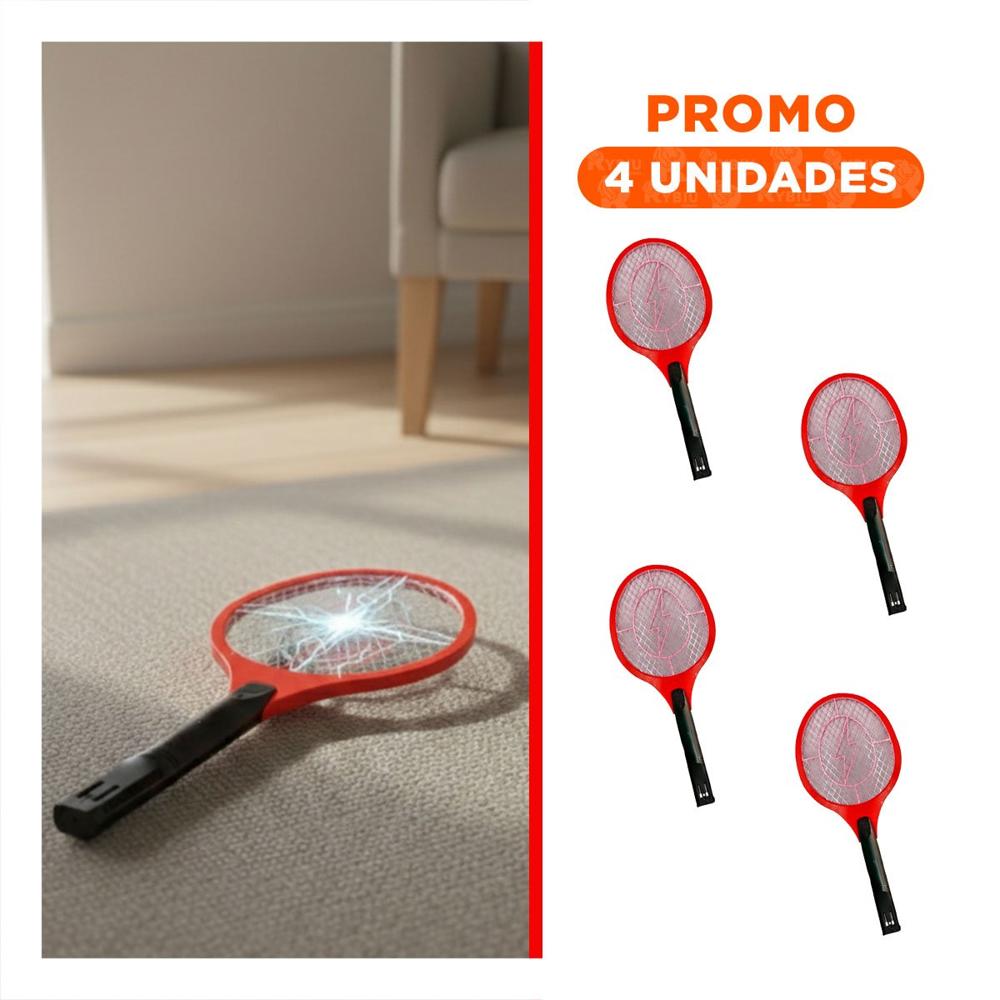 Pack4 Matamoscas Electrico Rojo con Mango Negro para Hogar y Control Diario Y+Regalo Sticker