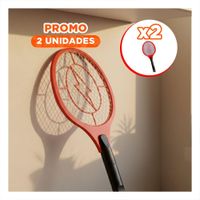Pack2 Raqueta Electrica Rojo Mango Negro para Hogar y Eliminacion de Mosquitos Y+Papel Regalo