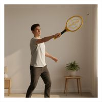 Raqueta Electrica Anaranjado Mango Negro para Hogar y Eliminacion Mosquitos Y+Papel Regalo