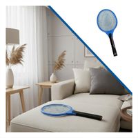 Raqueta Mosquitera Azul con Mango Negro para Cocina y Control de Insectos Y+Ligas Regalo